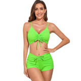 Sexy and Simple Deep V Strapless Swimsuit Multi.Color Drawstring Tied Two-Piece High-WaistedSwimsuit