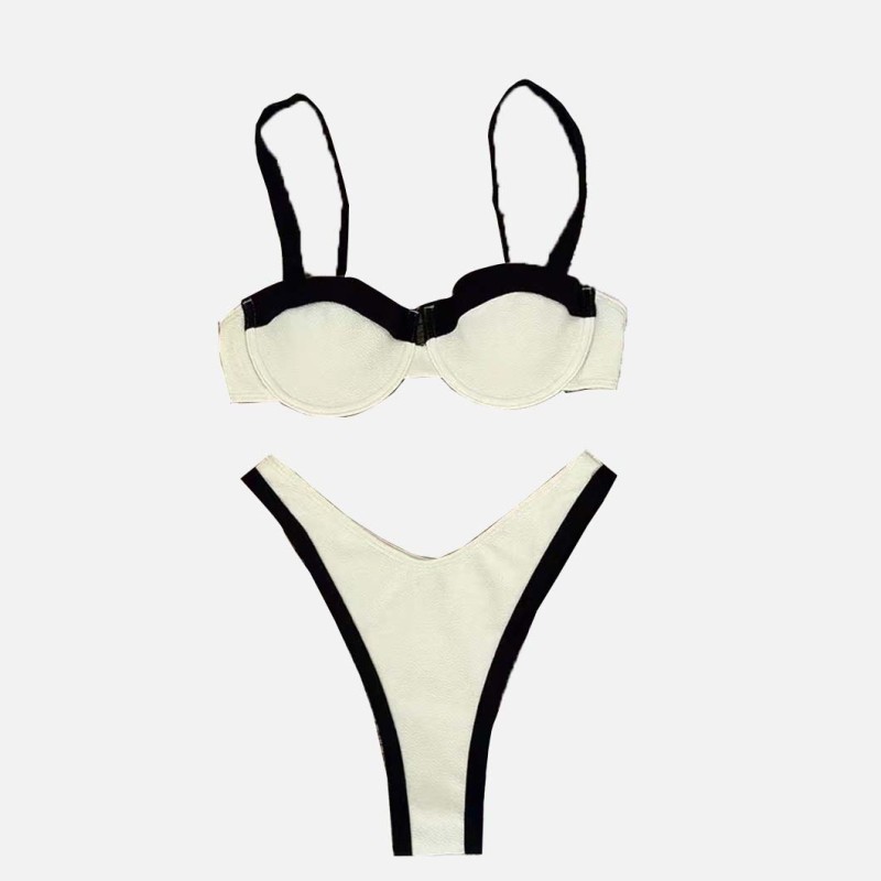 Fashionable Black and White Striped Swimsuit High-Waisted Bikini with a Split Design for a Sexy Two-PieceWomen's Swimsuit