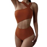 Single-Shoulder Strapless One-Piece Bikini SwimsuitAvailable in Multiple Colors. Pure Color BikiniSwimsuit.