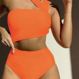 Single-Shoulder Strapless One-Piece Bikini SwimsuitAvailable in Multiple Colors. Pure Color BikiniSwimsuit.