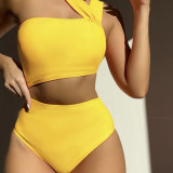 Single-Shoulder Strapless One-Piece Bikini SwimsuitAvailable in Multiple Colors. Pure Color BikiniSwimsuit.
