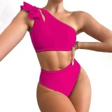 Solid-Color Sexy Split High-Waist swimsuit Multi-ColorSingle-Shoulder Ruffled Ladies' Bikini swimsuit