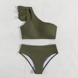 Solid-Color Sexy Split High-Waist swimsuit Multi-ColorSingle-Shoulder Ruffled Ladies' Bikini swimsuit
