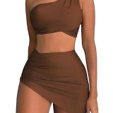 Women's One-Piece Bikini Swimsuits Multi-Color SexySolid-Color One-Shoulder Swimsuits