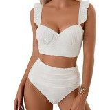 Sexy Two-Piece Swimsuit Ruffled Shoulder StrapsHigh-Waisted Halter Top Swimsuit Fashionable RetroStyle Swimsuit