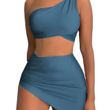 Women's One-Piece Bikini Swimsuits Multi-Color SexySolid-Color One-Shoulder Swimsuits