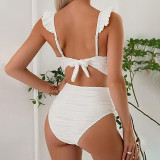 Sexy Two-Piece Swimsuit Ruffled Shoulder StrapsHigh-Waisted Halter Top Swimsuit Fashionable RetroStyle Swimsuit
