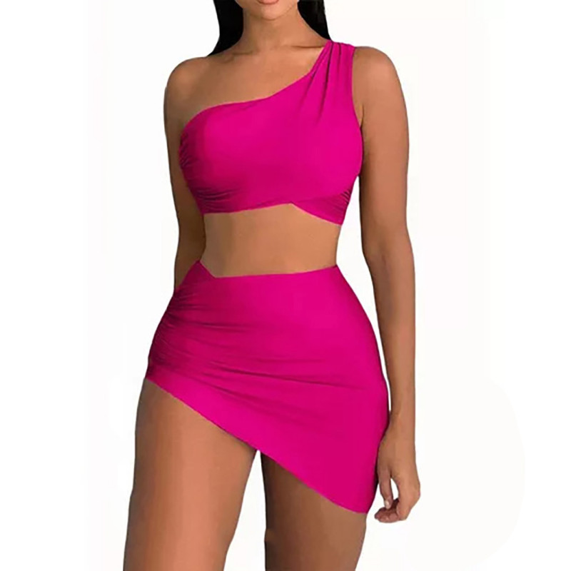 Women's One-Piece Bikini Swimsuits Multi-Color SexySolid-Color One-Shoulder Swimsuits