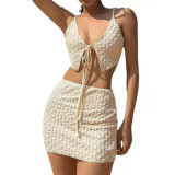 White and Beige Lace Bikini Beach Set SwimsuitWomen's Solid-Color Resort SPA Swimsuit