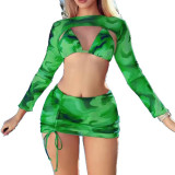 Fashion Tie-Dye Printed Four-Piece Bikini SwimsuitWomen's Long-Sleeved Top Beach Bikini swimsuit