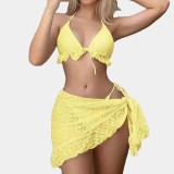 Summer new style sexy three-piece chiffon dress swimsuit bikini with neck strap solid-colored swimsuit