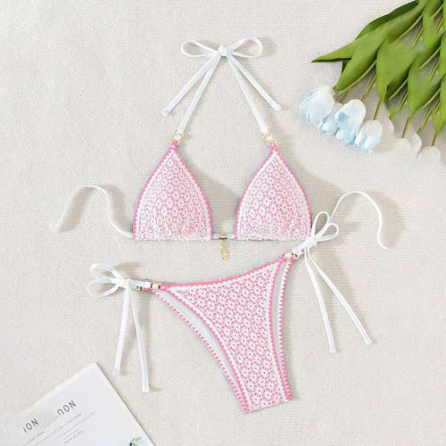 Sweet Triangular Cup Necked Bandeau Swimsuit Multi-Color Innocent Two-Piece Bikini Swimsuit