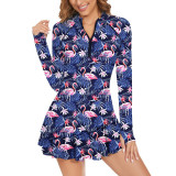 Multi-Color Printed Long-Sleeved One-Piece Swimsuit Fashionable and Sporty Form-Fitting Swimsuit