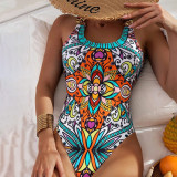 Colorful Printed Beach One-Piece Swimsuit Fashionable Trendy Sleeveless Surf Top Swimsuit