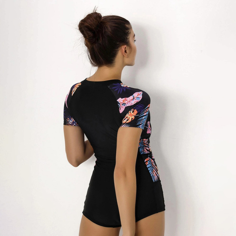 One-Piece Short-Sleeved Printed Zipper Surfing Swimsuit Sun-Protective and Sexy Diving Suit Swimsuit