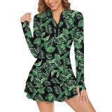 Multi-Color Printed Long-Sleeved One-Piece Swimsuit Fashionable and Sporty Form-Fitting Swimsuit