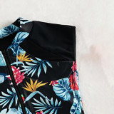 Retro Floral Zipper-Style One-Piece Swimsuit Fashionable Trendy Sleeveless Back Swimsuit