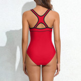 Lined Decorative Zipper Style One-Piece Swimsuit Fashionable Trendy Sleeveless Backless Surfing Swimsuit