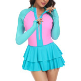 Multi-Color Printed Long-Sleeved One-Piece Swimsuit Fashionable and Sporty Form-Fitting Swimsuit