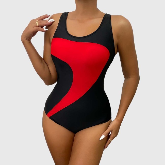 Personalized Black One-Piece Swimsuit Sleeveless Surf Top, Sun-Protective Swimsuit