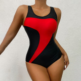 Personalized Black One-Piece Swimsuit Sleeveless Surf Top, Sun-Protective Swimsuit