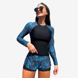 Printed Separate Long-Sleeved Halter-Neck Swimsuit Fashionable Sporty Style Tight-Fitting Swimsuit