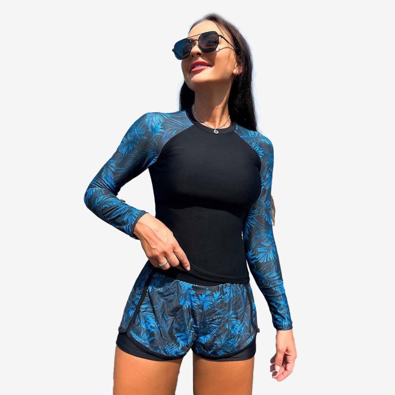 Printed Separate Long-Sleeved Halter-Neck Swimsuit Fashionable Sporty Style Tight-Fitting Swimsuit