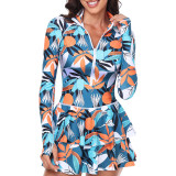 Multi-Color Printed Long-Sleeved One-Piece Swimsuit Fashionable and Sporty Form-Fitting Swimsuit