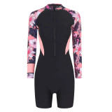 Floral Print Patchwork Zipper Style One-Piece Flat-Front Swimsuit Fashionable and Sexy One-Piece Surfing Swimsuit