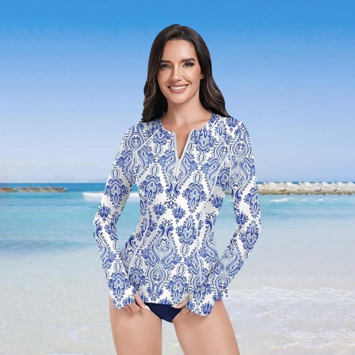Full-Body Printed Long-Sleeved Separate Swimsuit Fashionable Sporty Tight-Fitting Swimsuit