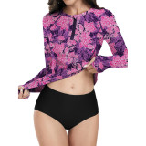 Full-Body Printed Long-Sleeved Separate Swimsuit Fashionable Sporty Tight-Fitting Swimsuit