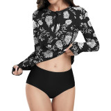 Full-Body Printed Long-Sleeved Separate Swimsuit Fashionable Sporty Tight-Fitting Swimsuit