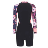Floral Print Patchwork Zipper Style One-Piece Flat-Front Swimsuit Fashionable and Sexy One-Piece Surfing Swimsuit