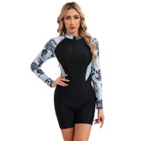 Floral Print Patchwork Zipper Style One-Piece Flat-Front Swimsuit Fashionable and Sexy One-Piece Surfing Swimsuit