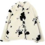 Black and white loose faux mink fur winter coat women's casual fashionable and warm outdoor coat