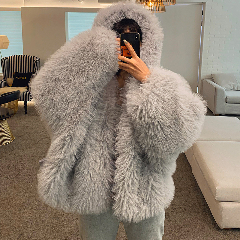 Loose and lazy style fox fur winter coat women's casual, fashionable and warm outdoor coat