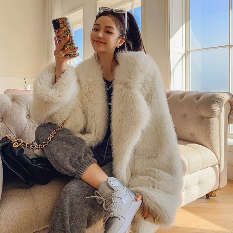 Wool-fur-like suit collar winter multi-color coat women's casual fashionable warm outdoor coat