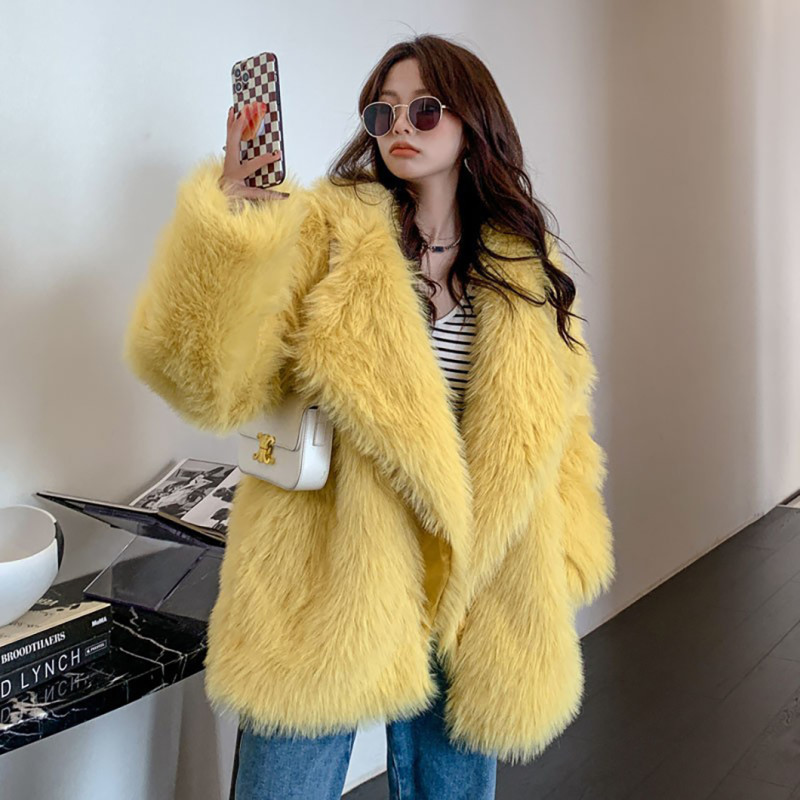 Wool-fur-like suit collar winter multi-color coat women's casual fashionable warm outdoor coat