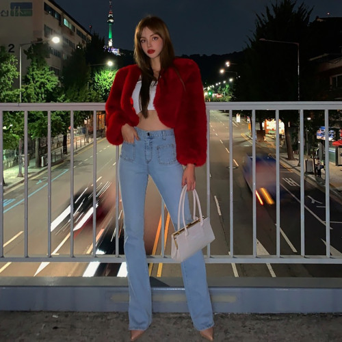 Short-sleeved loose artificial fur winter coat women's casual fashionable warm outdoor coat