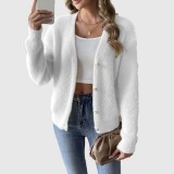 Women's faux mink coat-style sweater fall/winter style pearl-button cardigan sweater loose and casual sweater