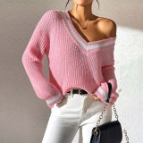 Fall and winter versatile sweaters academic style V-neck pullover sweaters relaxed and casual sweaters