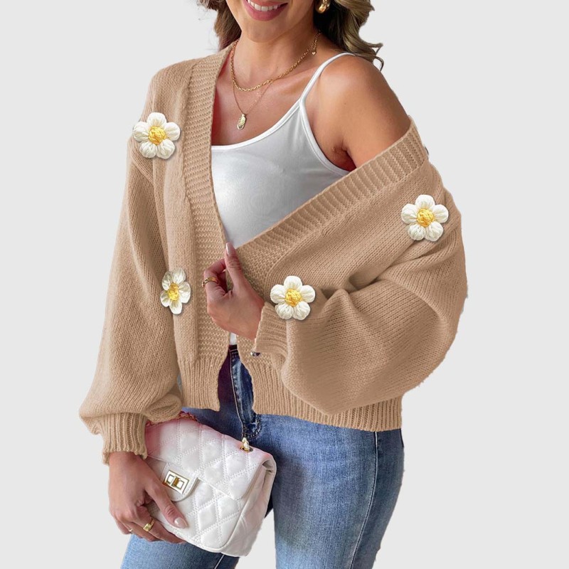 Hooked flower patchwork knitted sweater loose cardigan sweater casual long-sleeved sweater