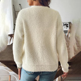 Women's faux mink coat-style sweater fall/winter style pearl-button cardigan sweater loose and casual sweater