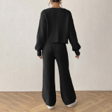 Solid color formal suit sweater loose cardigan straight-leg pants sweater casual knitted two-piece sweater