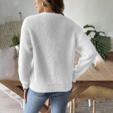 Women's faux mink coat-style sweater fall/winter style pearl-button cardigan sweater loose and casual sweater