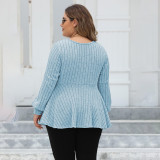 Big size baby dress V-neck sweater lantern sleeve plaid fleece sweater golden button loose casual sweater