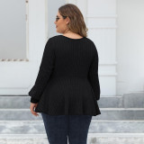 Big size baby dress V-neck sweater lantern sleeve plaid fleece sweater golden button loose casual sweater