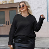 Big size herringbone jacquard sweater loose-fitting pullover sweater casual long-sleeved sweater