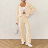 Solid color formal suit sweater loose cardigan straight-leg pants sweater casual knitted two-piece sweater