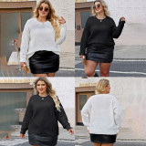 Big size herringbone jacquard sweater loose-fitting pullover sweater casual long-sleeved sweater